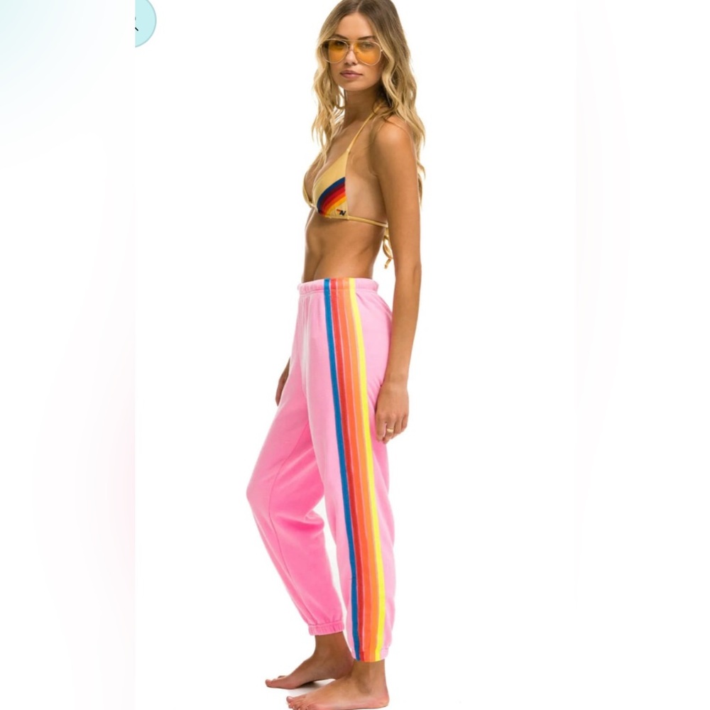 Pink 5 stripe Aviator Nation Sweatpants